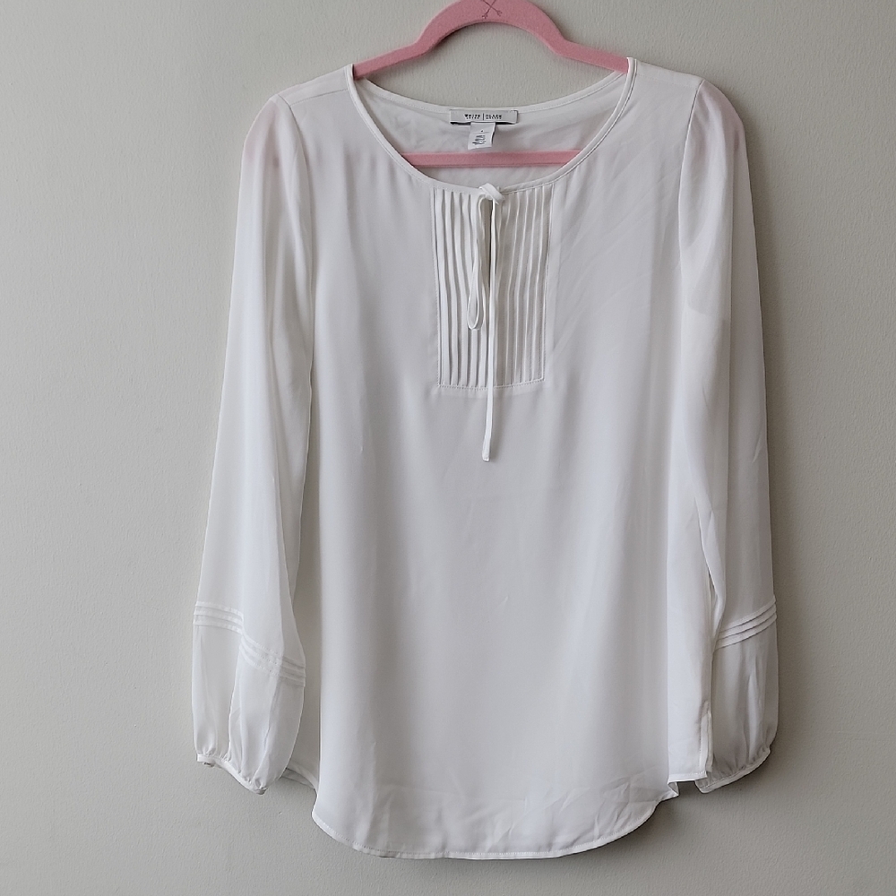 White House Black Market Pleated White Blouse
